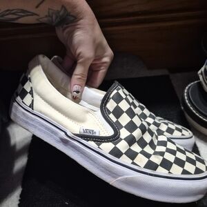 Vans Women's Classic Checkered Slip-On Sneakers - Black and Cream
